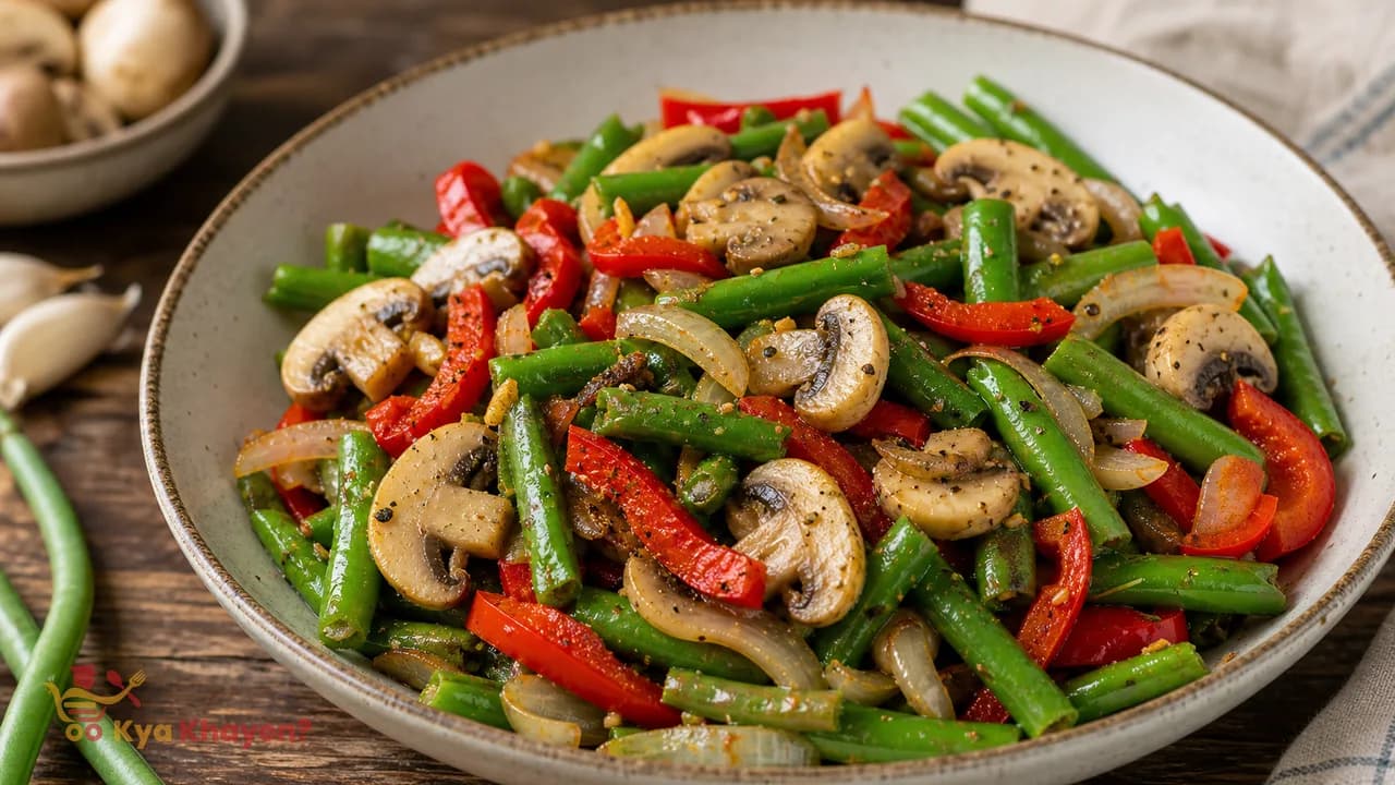 Saute Beans Mushrooms and Bell Peppers