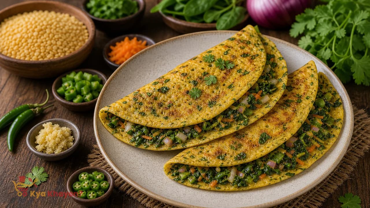 Yellow Moong Dal Cheela with Greens