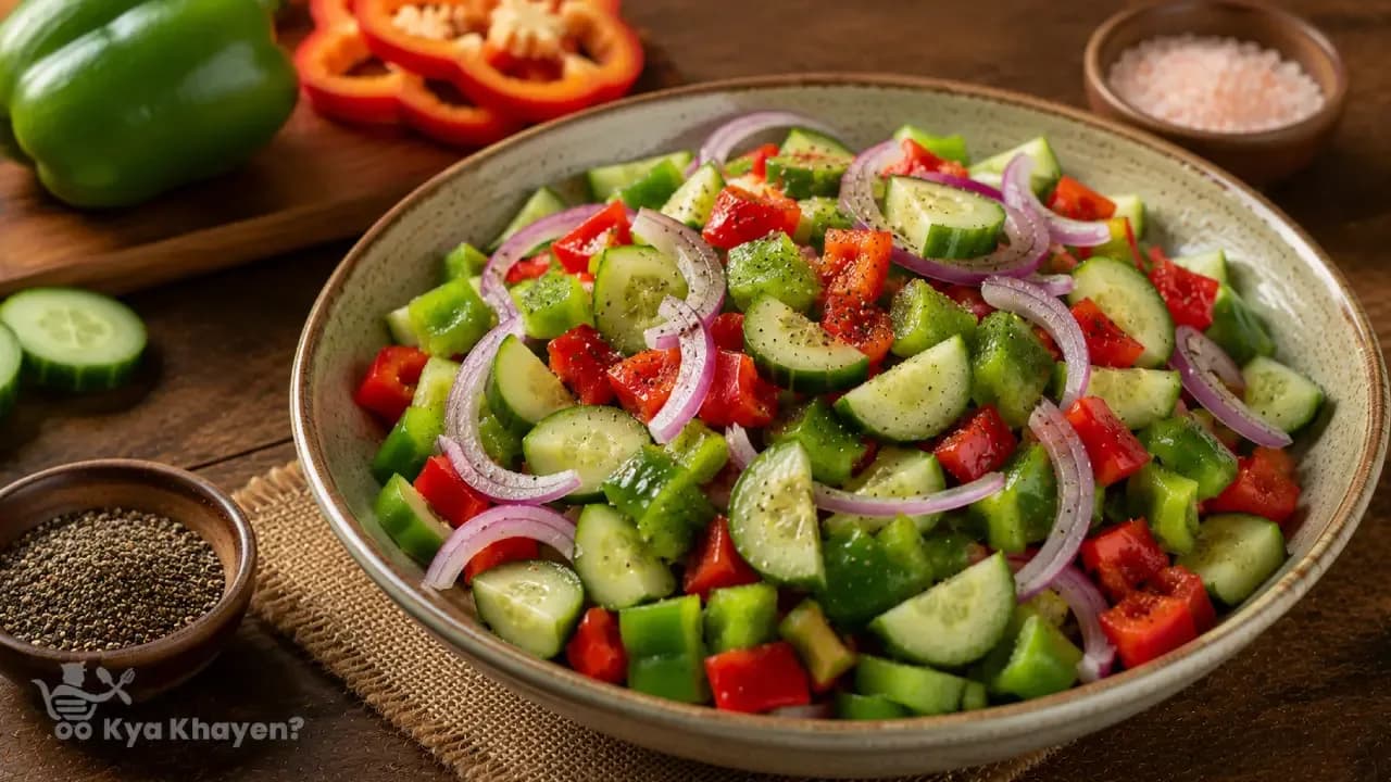 Green Salad (With Bell Peppers, Onions and Cucumber)