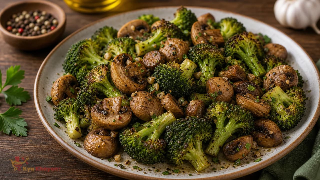 Baked Mushrooms and Broccoli