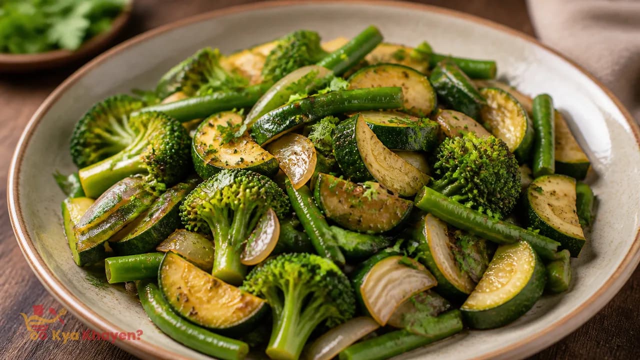 Saute Broccoli, Onion, Beans and Zucchini