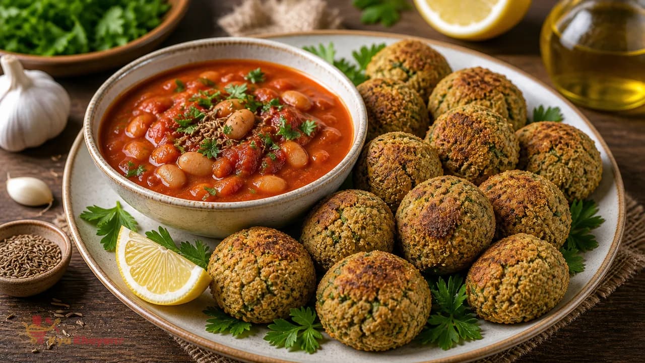 Baked Falafel with Tomato Bean Sauce