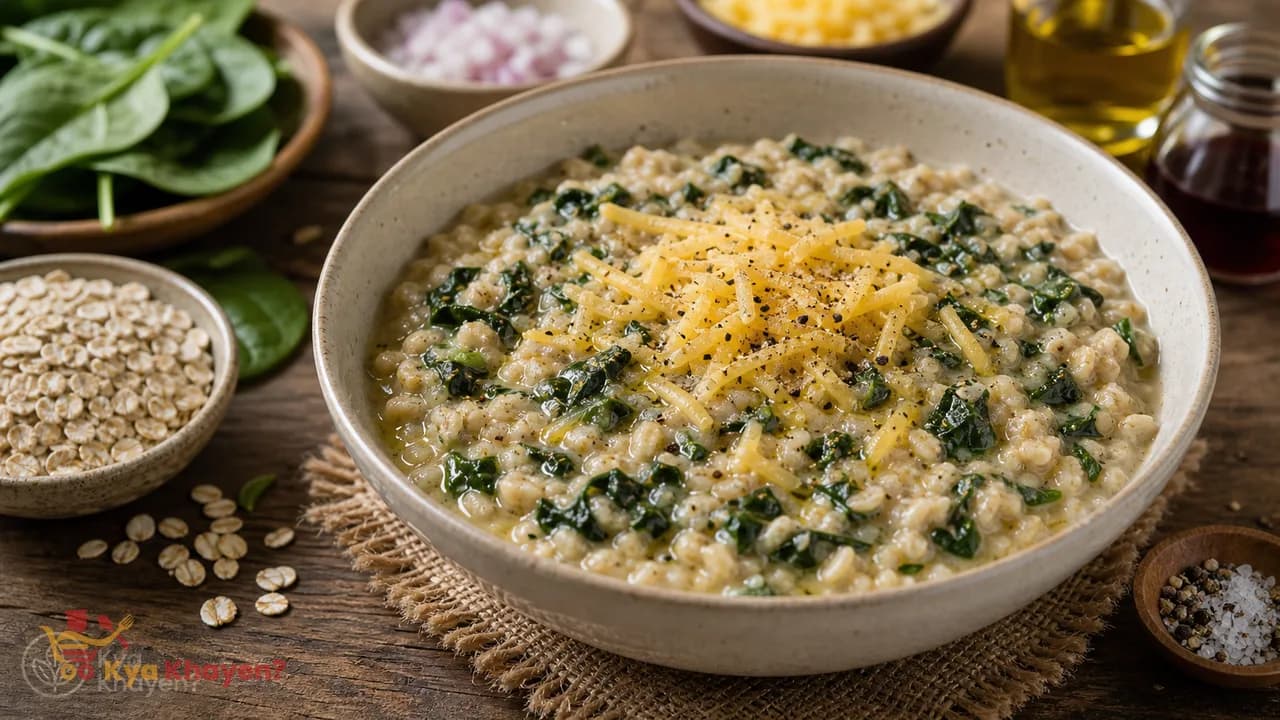 Oatmeal with Cheddar and Collards