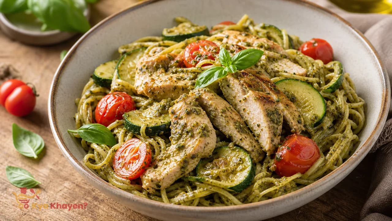 Pesto Chicken with Oats Noodles & Zucchini