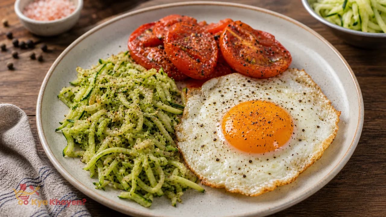 Fried Egg with Grated Zucchini and Fried Tomatoes