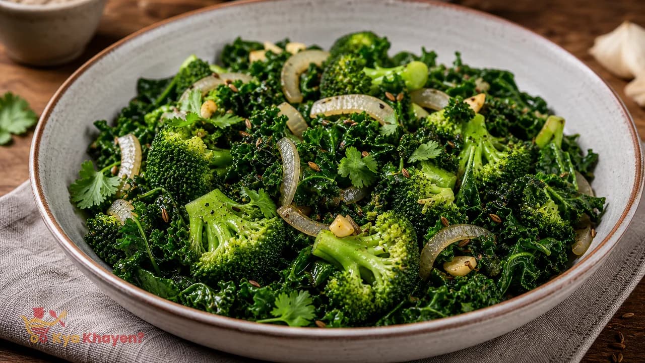 Saute Kale and Broccoli (Prepare the Meal in Rock Salt and Black Pepper)