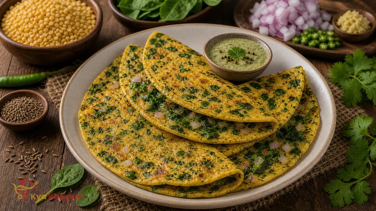 Yellow Moong Dal Cheela with Spinach and Onion