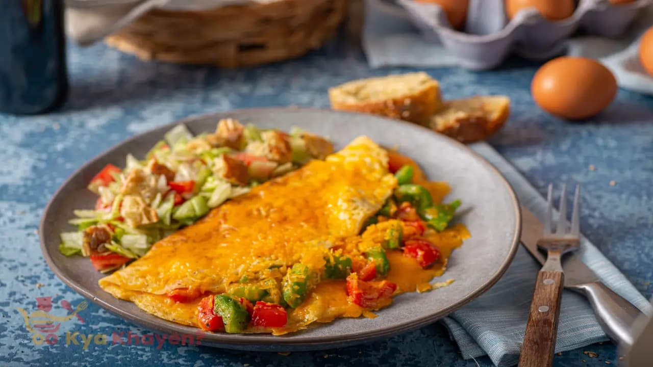 2 Egg Omelette Stuffed with Onion, Capsicum and Grated Carrot